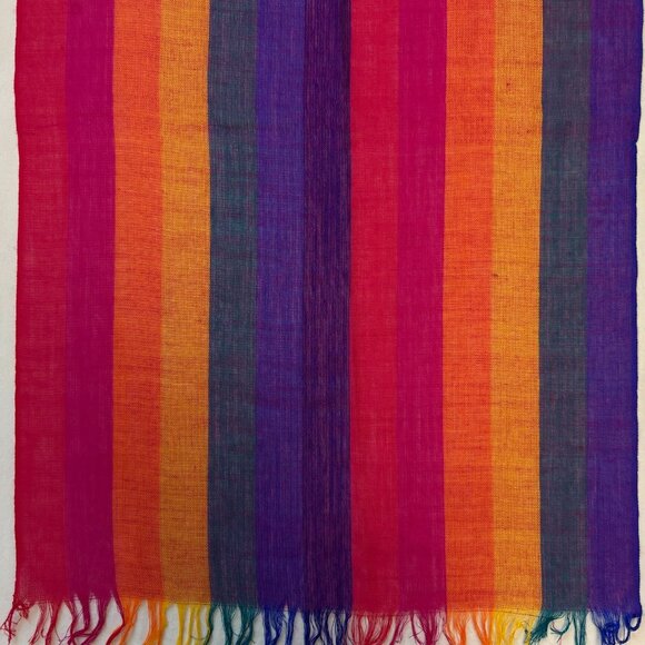 Lightweight Handwoven Rainbow Striped Silk Scarf - Picture 2 of 4
